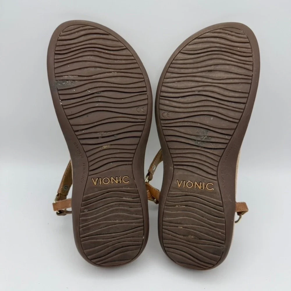 Vionic Kirra Sandals Thong Adjustable Buckle Comfort Brown‎ Womens Size 8